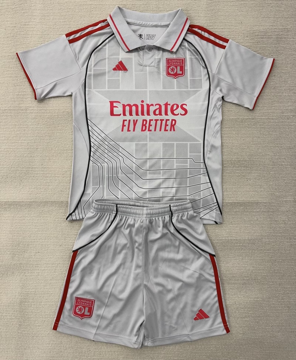 Kids-Lyon 25/26 Third Light Grey Soccer Jersey